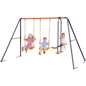 FCOUMY balancoire Exterieur de Jardin en métal pour Tout-Petits, Cadre en A Robuste avec Double balançoire et Planeur, Corde de Suspension réglable, balançoire d'extérieur pour Enfants de 3 Ans et (FCOU, neuf)