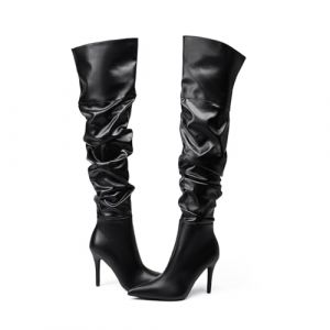 Feinlina Bottes hautes noires au-dessus du genou pour femmes Sexy Pointed Toe Side Zipper Cuir Pleaser Bottes, Noir , 41 EU (Feilina, neuf)