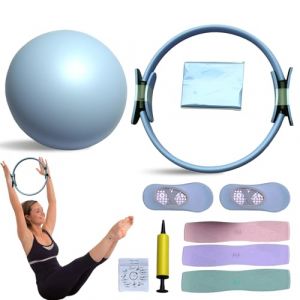 Kit Essentiel de Pilates, Kit de Pilates Portable pour la Maison pour Femmes, avec Anneau de Pilates Tonifiant & Longues Bandes de R&eacute;sistance & Ballon de Pilates Souple & Chaussettes de Pilates (NEW CRAB LIMITED, neuf)