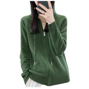 Cardigan en laine m&eacute;rinos 100% avec fermeture &eacute;clair pour femmes, pull &agrave; capuche en maille d&eacute;contract&eacute; &agrave; fermeture &eacute;clair uni, GN, XXL (EuroHomeGarden, neuf)