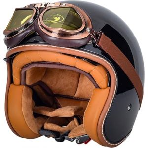 G&eacute;n&eacute;rique Retro Casque Demi Jet, Casque Jet Vintage, Casque Moto Scooter, Casque Bol Homologu&eacute; ECE Casque De Protection for Hommes Et Femmes, Casque De Cyclomoteur avec Lunettes (天津顶满跨境电子商务有限公司, neuf)