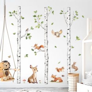 Tanlaby Grand Arbre Bouleau Autocollant Mural Renard Chouette Cerf Stickers Muraux Animaux Plante Arbre Décoration Murale pour Chambre Enfants Bébé Pépinière Salon (JDD store, neuf)