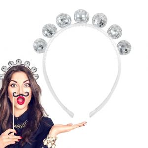 MisFun Bandeau de Boule Disco, Bandeau de Boule Disco Argenté, Accessoires Disco à Facette Miroir, Serre-Tête de Boule de Paillettes Disco, Alien Accessoire pour Carnaval Fête Costume (JIANGX, neuf)