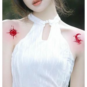 Tatouage Ephemere Tatouages Temporaires 1 Autocollant De Faux Tatouage Repr&eacute;sentant Un Croissant De Lune Rouge Sang, Imperm&eacute;able Et Durable, Repr&eacute;sentant Une Fille En Deuil, Petite Image (ZhouKouShiXinRuiJianSheGongChengYouXianGongSi, neuf)