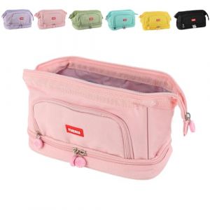Fyfjur Trousse Scolaire, Imperm&eacute;able et Ind&eacute;chirable Tissu Oxford 600D Grande Trousse 3 Compartiments, Enfants Adolescents Adultes pour L&eacute;cole Bureau Voyage, 24,5x11,5x14cm, Rose (Wenzong, neuf)
