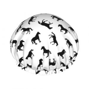 Bonnet de douche pour douche &ndash; Minimaliste Cool Horse Noir Grand bonnet de douche r&eacute;utilisable imperm&eacute;able double couche pour femme, bonnet de douche pour douche avec doublure en PEVA et corde (SA-Toy, neuf)