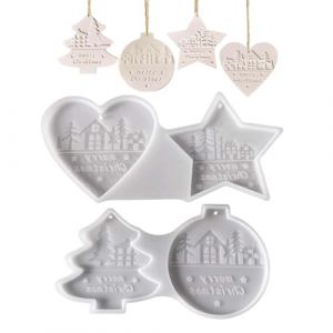 LACHT Lot De 4 Moules En Silicone De Noël - Pendentif De Noël - Moule Silicone Resine Epoxy - Sapin De Noël - Étoile - Cœur - Pendentif - Moule En Silicone - Moules En Plâtre À Couler - Noël (candy27seven, neuf)