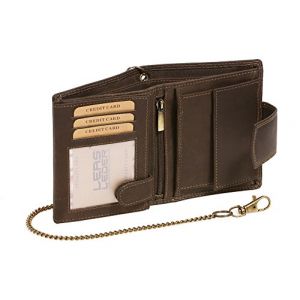 LEAS MCL Biker Portefeuille pour Homme et Femme avec la cha&icirc;ne et Fermeture ext&eacute;rieure Vintage-Style (y Compris la bo&icirc;te-Cadeau), Cuir v&eacute;ritable, Marron (LEAS, neuf)