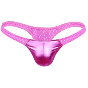 FEOYA String Homme Slip Lingerie Cuir Brillant G-Sting T-Back Thong Taille Basse M Rose (OUYUANEU, neuf)