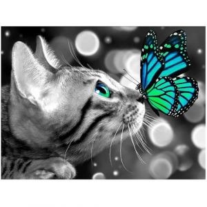 DIY diamant painting bilder groß chat papillon 50x40cm diamond painting animaux chat peinture par numero adulte enfants broderie diamant carré carre point de croix tableau diamant kit complet decor (BEIMIN, neuf)
