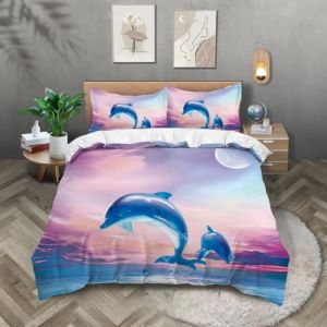 TKCQX Dauphin Parure de Lit 90x190 Enfant Gar&ccedil;On Fille Parure de Lit Enfant Dauphin Housse de Couette Enfant Microfibre Housse de Couette 1 Personne avec Fermeture &eacute;Clair avec Taie 65x65 cm (TKCQX--欧盟R标, neuf)