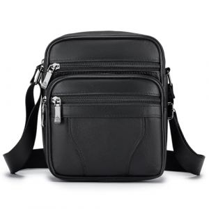 BAGZY Sacoche Homme Bandouliere Sacoche Homme Cuir Veritable Petit Sac Bandouli&egrave;re Homme Sac Port&eacute; Epaule Sacs Business Sacs &agrave; Dos Port&eacute; Travers Pochettes Sacs &agrave; Main Voyage (Noir) (BAGZY, neuf)