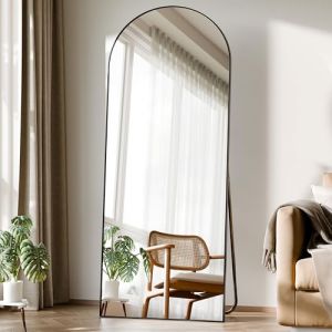 BEAUTYPEAK Miroir sur pied, motif arc, 142 x 52 cm, corps entier, bombé, à poser ou à accrocher au mur, avec support, pour chambre, salon ou dressing, noir (VOOBANG, neuf)