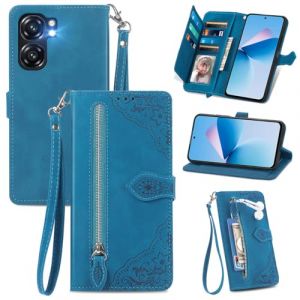 MOJIA Coque Porte Monnaie pour Oukitel C58 Pro/Oukitel C58, Etui Portefeuille en Cuir PU avec Cover en TPU, Etui Multifonctionnel Porte-Cartes avec Dragonne. Bleu (Shangnai, neuf)