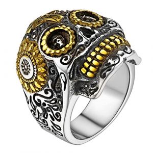 FaithHeart Chevaliere Grande Taille 69 T&ecirc;te de Mort Homme,Bague Crane Or Acier Inoxydable Bijoux Biker Gothique Vintage (FaithHeart Jewellery, neuf)