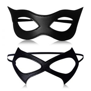 IHLOOTD Masque Chat Femme Noir en Cuir, Demi Masque Yeux de Chat, Masque de Mascarade, Accessoire Costume Chat pour Halloween, Carnaval, Cosplay (A) (LIHUILOO LIMITED, neuf)