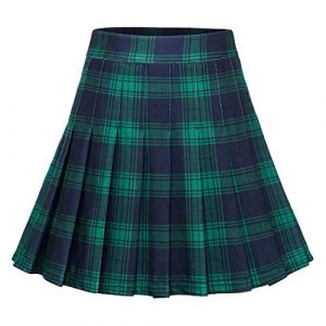 Dressystar Jupe Basique Femme Extensible Patineur Patineuse Pom-Pom Girl Mini Jupe Pliss&eacute;e Vert Marine Plaid M (Aupuls, neuf)