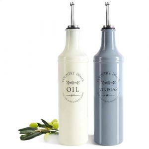 com-four Lot de 2 bouteilles pour huile et vinaigre - Bouteilles en verre color&eacute;es avec bec verseur en acier inoxydable, bouchon et tuyau d'a&eacute;ration - Distributeur d'huile et de vinaigre de style (COM-FOUR  Vertriebs GmbH, neuf)