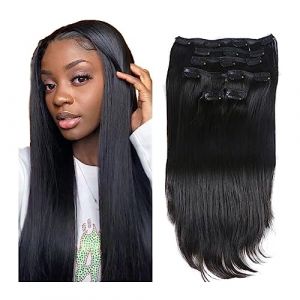 Extension a Clip Cheveux Clip de cheveux humains droits dans les extensions de cheveux humains 8PCS / Set Clip droit dans l'extension Tête complète Clip brésilien sur l'extension de cheveux for les fe (zhangruiuk, neuf)