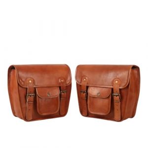 american blue Ensemble de 2 sacoches pour moto en cuir v&eacute;ritable, sacoche de selle, sacoche de v&eacute;lo, sacoches de fourche vintage, pour amoureux du v&eacute;lo (ensemble marron) (American blue, neuf)