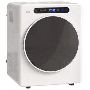 HOMCOM Sèche linge à évacuation compact, sèche-linge électrique 1000 W 3 Kg avec 6 modes de séchage, cuve en acier inoxydable, charge frontale, minuterie, pour appartement, maison, camping-cars, blanc (Aosom FR, neuf)