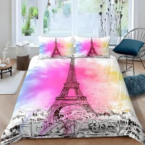 Qiwagu Housse de Couette 200x200 Paris, Parure de Lit 2 Personnes Tour Eiffel avec 2 Taies d'oreiller 65x65 cm, Z40 (Wangfh(Housse de Couette & Couette Imprim&eacute;e), neuf)