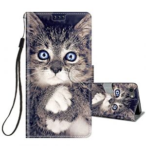 HopMore Coque pour iPhone SE 2020 / iPhone SE 2022 5G / iPhone 7 / iPhone 8 Cuir &agrave; Rabat Etui Folio Portefeuille pour Filles Femme Housse Cuir Fentes pour Cartes &Eacute;tui Antichoc Cover - Chat Gris (HopMore, neuf)