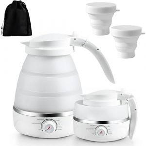 Bouilloire pliable 600 ml, petite bouilloire de voyage, bouilloire de camping avec fond en acier inoxydable, 2 gobelets pliants, bouilloire de voyage portable pour l'ext&eacute;rieur, le camping, la (Yeelan-FR, neuf)