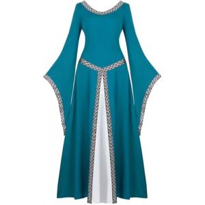 Josamogre Robe medievale Femme Renaissance Robes Maxi Parti Costume Déguisement Vintage Halloween Gothique Cosplay Adulte Victorien Vert Bleu M (Josamogre Corset, neuf)