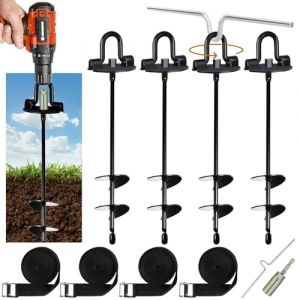 Ancrage pour Trampoline, Fixation Trampoline Sol, Kit Encrage Trampoline Exterieur, Sangle réglable - Adaptateur de perçage - Aide à la Rotation - Kit d'ancrage Robuste pour tentes, balançoires (JINGSHU, neuf)