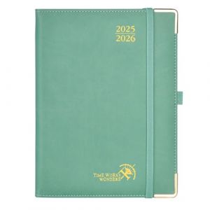 POPRUN Agenda 2025 2026 Semainier 22 x 16,5 cm De Août 2025 à Déc 2026, Premium Planner Scolaire 17 Mois, Couverture en cuir de coton PU, Onglets Mensuels, Papier 100g/m², Vert Minuit (Time Works Wonders, neuf)