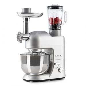 Klarstein Robot Patissier Multifonctions, Batteur sur Socle, Bol 5L, Robot Cuisine 1800W, Blender 1.5L, Robot Multifonction Petrin Boulangerie, Hachoir à Viande, Batteur Electrique Cuisine, 6 Vitesses (Klarstein France, neuf)