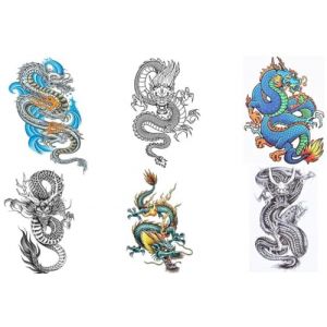 6 feuilles de tatouage temporaire dragon tatouage faux tatouage bras tatouage homme tatouage dragon 6 (Beyond Perfection, neuf)