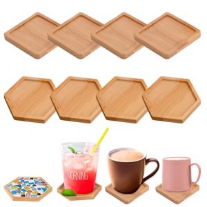 DIFLAX 8 Pi&egrave;ces Dessous de Verre Bois en Bambou Dessous de Verre en Mosa&iuml;que Kit de Sous-Verre en Mosa&iuml;que Dessous de Verre en Bois pour Bougies DIY Travaux Manuels Plantes Gobelets (Carr&eacute;+Hexagone) (SVF TUNDER PRICE, neuf)
