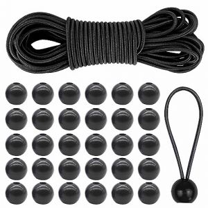 Tendeur Sandow Elastique,4 mm x 10 m Cordon Elastique en Caoutchouc avec 30 Boules,Corde Elastique pour Bache pour Banni&egrave;re,Pavillons,Tentes,Camping et Canotage Accessoires DIY Noir (Hsoopoe, neuf)