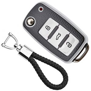 KASER Coque Clé en Silicone Compatible pour Volkswagen VW Golf Seat Ibiza Leon Skoda Octavia Etui Porte-clés Effet Cuir Protection Télécommande Voiture (Argento) (SALTY PEAR LIMITED, neuf)