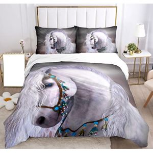 SHUAIG Housse de Couette Cheval pour Les Chevaux 3D Printing, Enfants en Lin Set Animal Chevaux Moteur Microfibre Couverture de lit Ensemble (Gris, 135x200cm) (WEIYAN-OUZHOU, neuf)