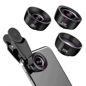 3 en 1 Objectif Telephone Portable, Kit D'objectifs 3 en 1 pour T&eacute;l&eacute;phone Portable, 25X Objectif Macro, 210&deg; Objectif fisheye, 120&deg; Objectif Grand Angle, Objectif pour Smartphone (西安玮双商贸有限公司, neuf)