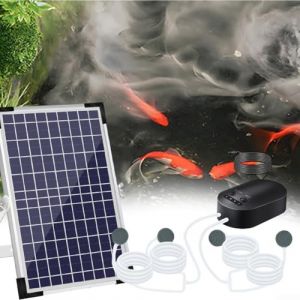 A&eacute;rateur solaire de bassin 10 W 10 V, pompe solaire pour &eacute;tang, avec batterie de 4400 mAh, 3 modes, 4 pierres &agrave; air, pompe &agrave; air solaire pour &eacute;tangs &agrave; poissons ext&eacute;rieurs, jusqu'&agrave; 110 heures de (Kingmaller, neuf)