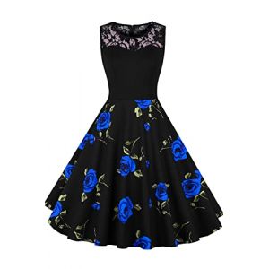 AXOE Femme Robe Vintage Ann&eacute;es 50 Pin Up Mi Longue en Coton et Dentelle Robe de C&eacute;r&eacute;monie Taille Empire pour Mariage, Cocktail & Soir&eacute;e Noir F3B, Taille 44, XL (AXOE-FR, neuf)