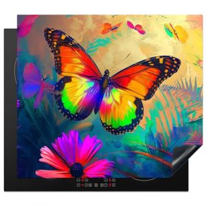 KitchenYeah© Protection Plaque Cuisson Deco Cuisine Cache Induction 59x52 cm Protège Pour Cuisiniere Protection Papillon - Plantes - Coloré - Rose - Fleurs (KitchenYeah, neuf)