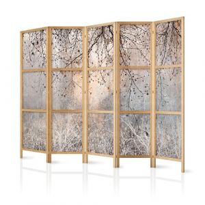 murando - Paravent Intérieur Japonais 225x172 cm - Séparateur de Pièce en Bois Naturel et Toile Imprimée - Paravent Oriental Portable et Pliable - Arbres Nus sous Lumière Douce b-C-10084-bh-a (murando, neuf)