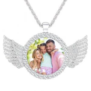 HooAMI Collier Personnalisé, Personnalisé Pendentif Colliers Gravure Texte de Photo Personnalisé avec Chaîne Cadeaux D'anniversaire pour Maman Fille Femmes Homme (Aile d'ange en argent) (HooAMI-EU, neuf)
