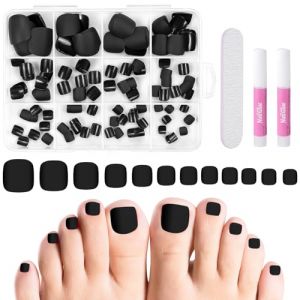 MELLIEX 120 Pi&egrave;ces Faux Ongles d'Orteil Faux Orteil Ongles Pieds Couverture Compl&egrave;te Capsule Tips Ongle Pied avec 2 Outils et 1 Limes &agrave; Ongles pour Manucure, 12 Tailles - Noir (Pailey, neuf)