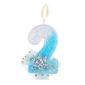 Flocon Neige Paillettes Bougie Number, Bougie d'Anniversaire Neige Glace et Neige Brillantes Bougies d'Anniversaire de Style Hivernal Fournitures D&eacute;coration F&ecirc;te d'Anniversaire(Num&eacute;ro 2) (KISEGO, neuf)