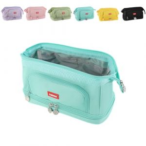 Fyfjur Trousse Scolaire, Imperm&eacute;able et Ind&eacute;chirable Tissu Oxford 600D Grande Trousse 3 Compartiments, Enfants Adolescents Adultes pour L&eacute;cole Bureau Voyage, 24,5x11,5x14cm, Vert Clair (Wenzong, neuf)