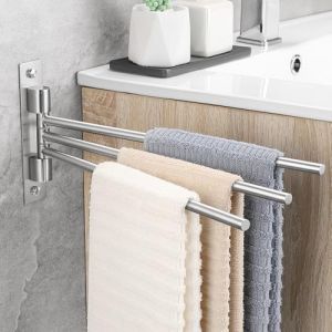 OETAMS Porte Serviettes Per&ccedil;age Salle De Bain Pivotant &agrave; 180&deg;, Porte-Serviettes Mural, Acier Inoxydable Support de Serviettes, Towel Rail Holder Bross&eacute; Argent (HELUOEUR, neuf)