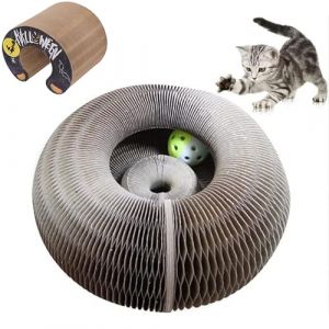 Kitty Spin Jouet Interactif pour Chat d&rsquo;Int&eacute;rieur, Royaume F&eacute;lin Jouet Interactif pour Chats, Griffoir Pliable en Carton Accord&eacute;on avec Balle, Tunnel Modulable (D) (Serria, neuf)