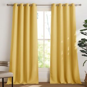 PONY DANCE Rideau Salon - Tenture Occultant Maison Décoration Thermique Draperies à Oeillets Lumineux Bloquer Anti UV, Jaune Citron, 140 cm Largeur sur 240 Hauteur, 2 Pcs (RYB HOME EU, neuf)