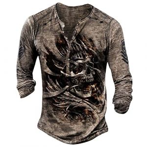 Deguisement Halloween Homme Chemise Homme Manches Longues Col Mao Tee Shirt Homme Vintage Assassin Creed Viking Gothique Steampunk Pirate Medieval Pas Cher Sweat Hauts Militaire Veste Café XXL (uxxnjfg, neuf)